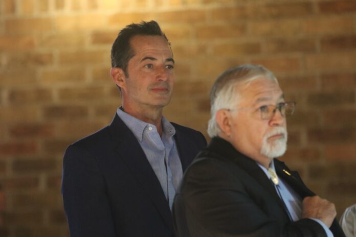 Doug Turner (center) attends a campaign event with State Sen. David Gallegos, who is running for lieutenant governor, March 19, 2026 at Kith and Kin in Artesia.