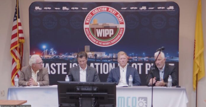 A panel of WIPP officials addresses a town hall meeting, Aug. 5, 2026 in Hobbs.