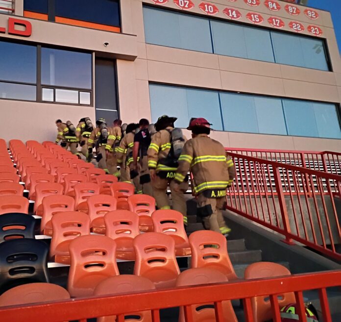 Firefighters from Artesia and Eddy County climbed the Bulldog Bowl on Sept. 11, 2026 as a tribute to those who lost their lives in 2001.