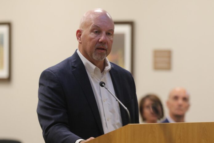 Carlsbad Medical Center CEO Blake Hubbard addresses the Carlsbad City Council, Sept. 22, 2026 at the Municipal Annex.