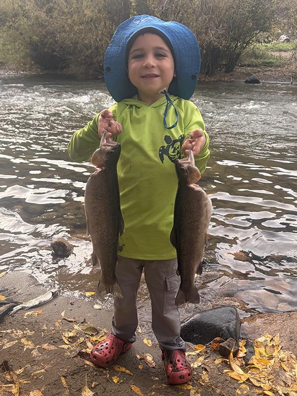 Mateo Martinez caught five trout using salmon eggs on Oct. 10, 2026 along the Pecos River in northern New Mexico.